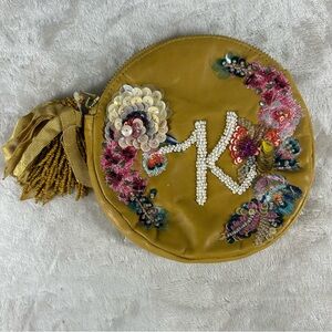 Anthropologie "K" Jewel Embellished Anne Harlow Leather Monogram Clutch Bag